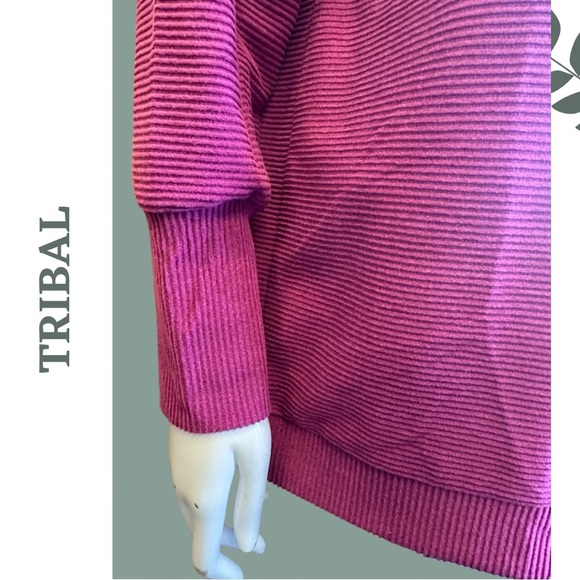 Tribal Pop Over Funnel Neck Long Sleeve Drop Shouler Ribbed Magenta Size Small - Picture 8 of 12